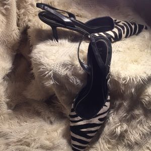 Zebra print heeled sling backs